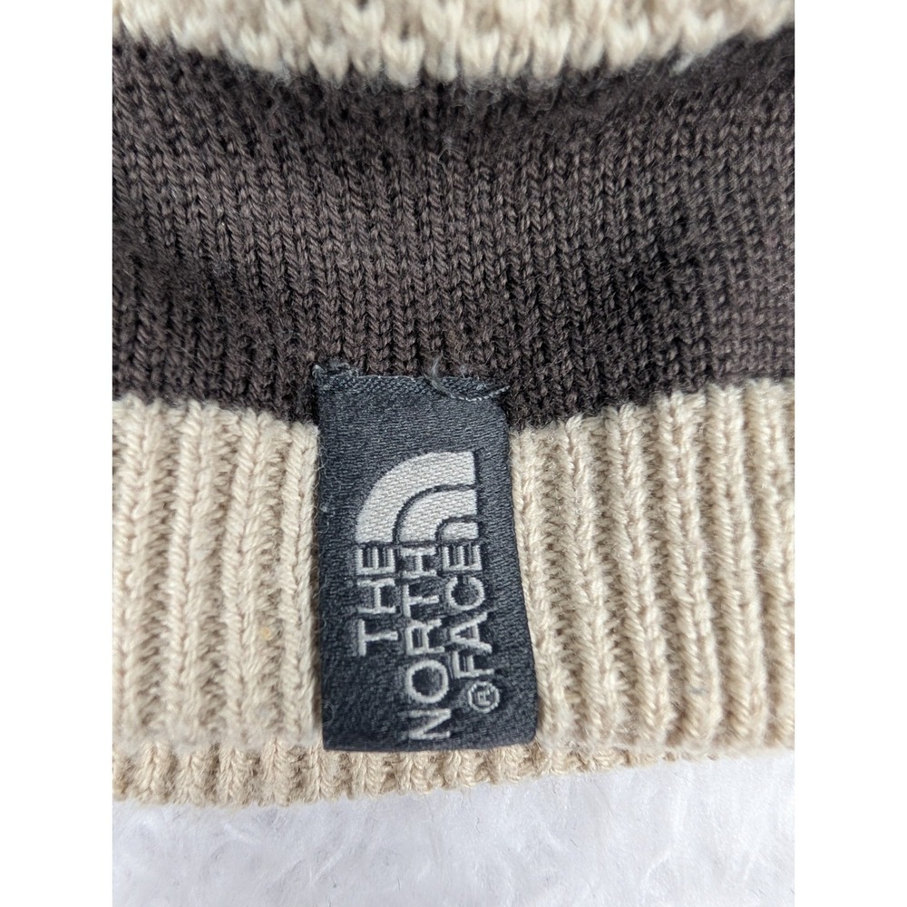 The North Face Beige/ Brown Wool Blend Beanie Hat Striped‎ One Size - Picture 2 of 6